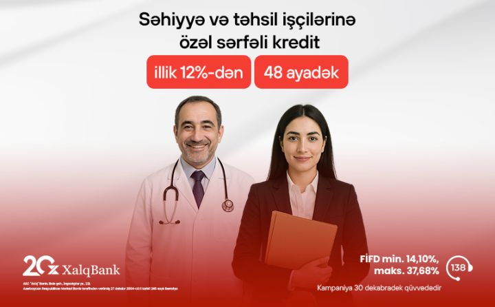 Xalq Bankdan təhsil və səhiyyə işçiləri üçün sərfəli kredit