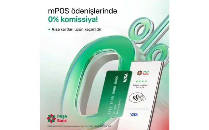 “PAŞA Bank”dan "mPOS" ilə ödəniş qəbulunda 0% komissiya!
